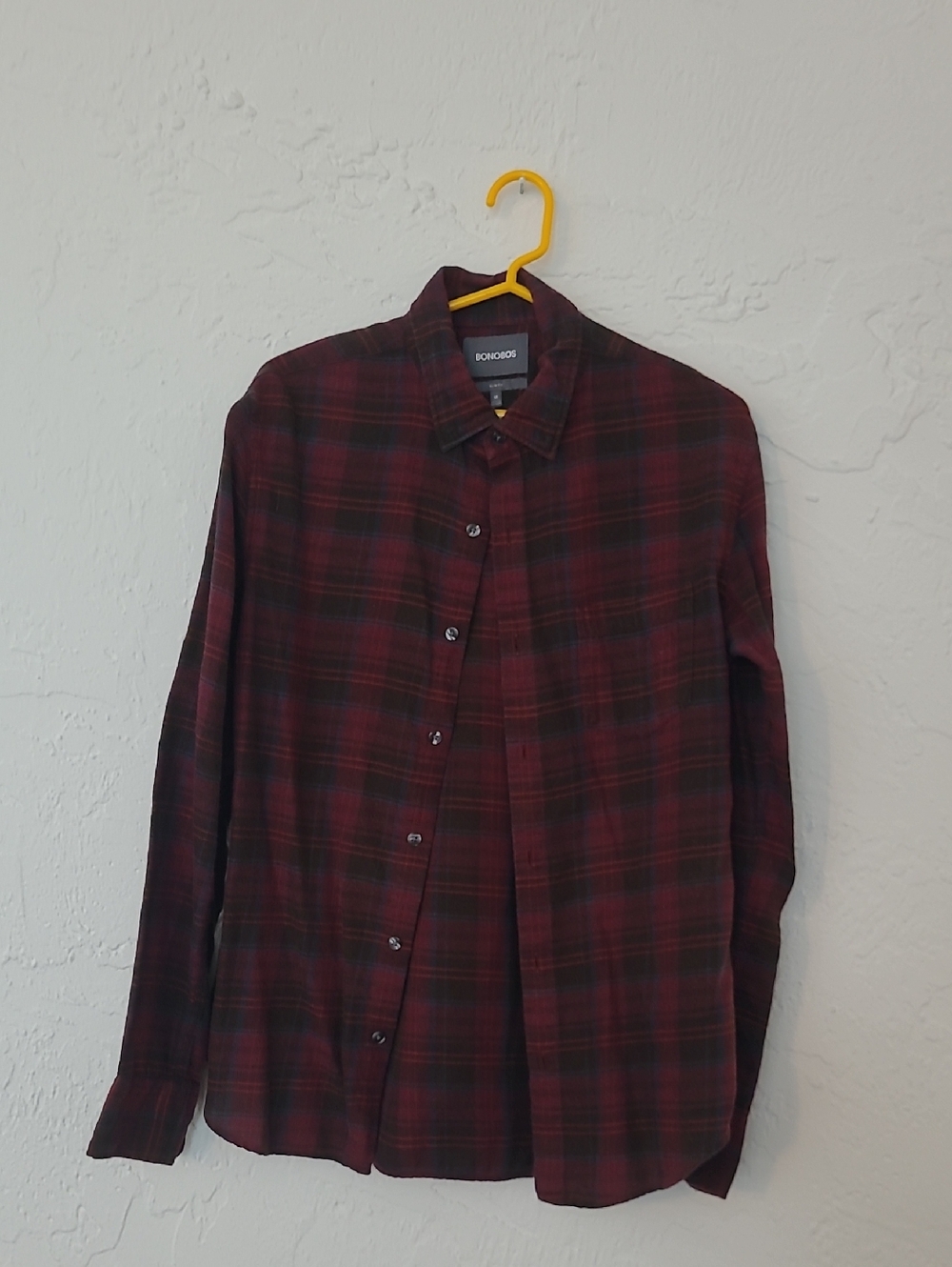 Bonobos Men's Burgundy and Black Plaid Button-Down Shirt